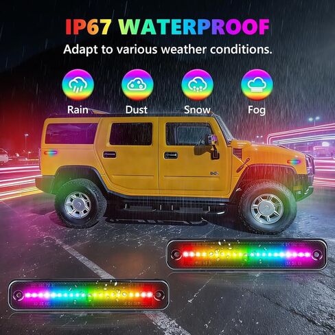 مصابيح LED للعلامات الجانبية RGB كاملة لسيارة Hummer H2 2003-2009، [4 أوضاع 16 لونًا] مصابيح العلامات الجانبية RGB متعددة الألوان، مجموعة مصد العدسات الأمامية والخلفية المدخنة مع جهاز تحكم عن بعد 24 مفتاحًا، 4 قطع in Kuwait