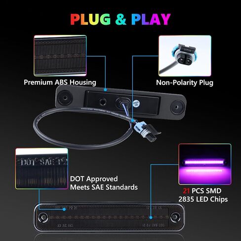 مصابيح LED للعلامات الجانبية RGB كاملة لسيارة Hummer H2 2003-2009، [4 أوضاع 16 لونًا] مصابيح العلامات الجانبية RGB متعددة الألوان، مجموعة مصد العدسات الأمامية والخلفية المدخنة مع جهاز تحكم عن بعد 24 مفتاحًا، 4 قطع in Kuwait