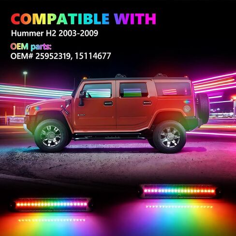 مصابيح LED للعلامات الجانبية RGB كاملة لسيارة Hummer H2 2003-2009، [4 أوضاع 16 لونًا] مصابيح العلامات الجانبية RGB متعددة الألوان، مجموعة مصد العدسات الأمامية والخلفية المدخنة مع جهاز تحكم عن بعد 24 مفتاحًا، 4 قطع in Kuwait