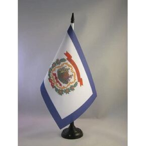 AZ FLAG West Virginia Table Flag 5'' x 8'' - US State of Virginie occidentale Desk Flag 21 x 14 cm - Black Plastic Stick and Base