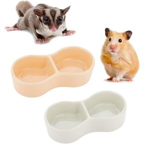 2 Pcs Hamster Ceramic Food Bowl, Double Grid Design Anti-Turning Food and Water Dish for Hamster Hedgehog Sugar Glider Gerbil Chipmunk Rodent (Colors May Vary)