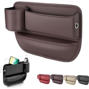 Car Seat Gap Filler, Leather Gap Bag with Cup Holder, Universal Seat Gap Organizer, Adjustable Car Seat Storage Box, for Phones Glasses Keys Cards (Beige, Driver's＋Passenger)