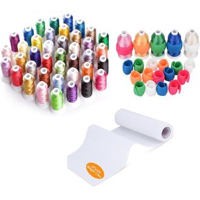 Simthread 40 Brother Colors خيط تطريز بوليستر 500 متر مجموعة ترقية | مع 20 قطعة حامل خيط ومثبت تطريز قابل للتمزيق مقاس 10 × 10Y | لآلات الخياطة Brother Janome Singer Pfaff Bernina