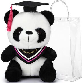 2024 Graduation Gifts Plush Panda Bear 10 Inch Stuffed Panda Animal Autograph for Class of 2024 Graduation Congratulations with Cap Plushies Bear Clear PVC Bag for Students Graduation