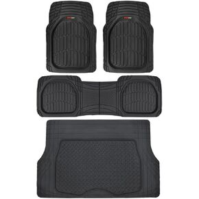 Motor Trend Original FlexTough Black Rubber Car Floor Mats with Cargo Liner - All Weather Automotive Floor Mats, Heavy Duty Trim to Fit Design, Odorless Floor Liners for Cars Truck Van SUV