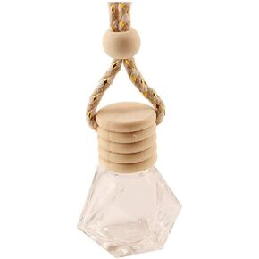 4Packs 8ml Hanging Car Air Freshener Perfume Bottle, Refillable Aromatherapy Fragrance Clear Empty Essential Oil Diffuser Perfume Pendant Auto Ornaments Decor Accessories with Wooden Caps (4Packs)