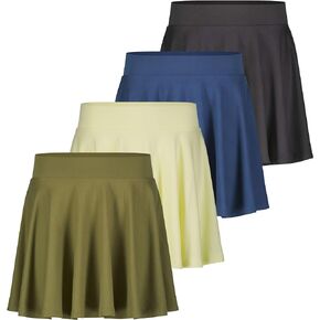 Real Essentials 4 Pack: Women's Stretchy Mini Flared Skater Skirt A-Line Flowy (Available in Plus Size)