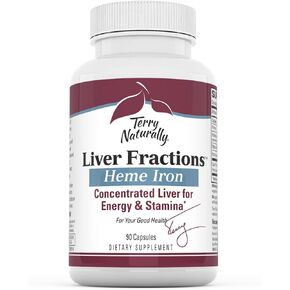 Terry Naturally Liver Fractions - 90 Capsules - Superior Source of Heme Iron - Beef Liver Concentrate for Energy & Stamina - Non-GMO - 45 Servings