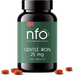 Gentle Iron [100 Tablets] Norwegian Natural High Dose Iron Complex with The Patented Ferrochel Formula The Most bioavailable Form Against Iron Deficiency More efficient by 90% Suitable for Vegans