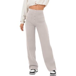 GRECERELLE Womens Casual Straight Leg Pants High Waisted Button Stretchy Business Work Trousers with Multiple Pockets
