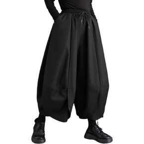 ellazhu Women's Puffy Drawstring Elastic Waist Wide Leg Pants GZ81 A