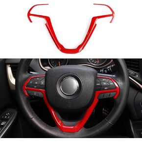 JeCar Steering Wheel Trim Cover Interior Decoration Trim Kit for 2014-2020 Jeep Grand Cherokee & Jeep Cherokee, Red