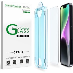 amFilm Screen Protector OneTouch for iPhone 14 Plus 6.7" 2022 iPhone 13 Pro Max 6.7" 2021 with Easy Installation Kit, Full Coverage Case Friendly, Tempered Glass, 2 Pack