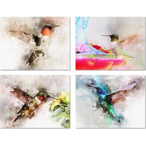 Watercolor Hummingbird Note Cards 12 Count - Blank Inside with White Envelopes - A2 Size 5.5" x 4.25" - Summer Greeting Cards - Bird Stationery
