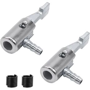 AUCELI 2PCS 1/4 inch Lock on All Metal Air Chuck, Inflation Pump with Hose Clamp, Mini Air Compressor Portable Tire Inflator Tire Chuck Nozzle, Hose End with Barb Connector (Hose Clamp)