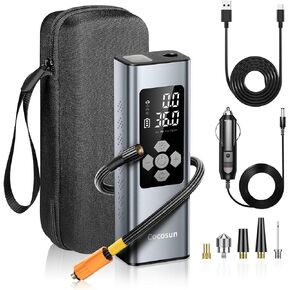 Tire Inflator Portable Air Compressor, 2X Faster Inflation [9400mAh Battery & 12V DC Cord] Car Tire Pump with LCD Display, 150PSI Electric Air Pump for Car SUV MPV RV Bike Ball,Silver