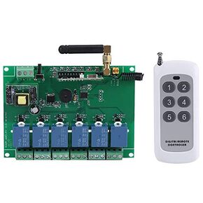 110-240V 6 Channel RF Relay Module Board Remote Control Switch Momentary Selflocking Interlock 3 Commands 30mA x 6 2500W x 6 with Remote Controller