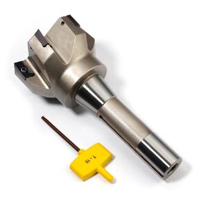 Nickel Plated Indexable End Mill with 6 Pcs APKT1604 Carbide Inserts, 3"Cutting Diameter, 90 Degree, R8 Shank, 6 Flutes