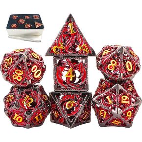 Metal DND Dice Set Skull Dungeons and Dragon Dice Set Hollow Polyhedral Magic 7 PCS Dice Set with Gift Metal Box Suitable for D&D Table Games Play Cards PRG MTG(Skull_Black Plus Gold)