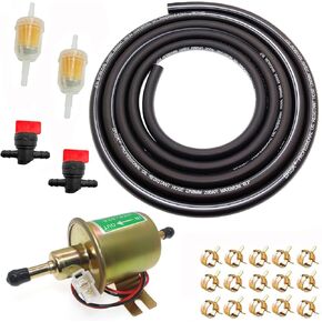 Universal Electric Fuel Pump 12V 8mm 5/16 fuel Line Hose Kit 12 Volt Inline Fuel Pump For Lawn Mower Carburetor Low Pressure Gas Diesel Fuel Transfe(2.5-4Psi HEP02A)