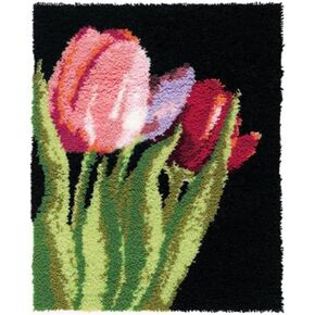 Tulips Latch Hook Kits Rug Printed Canvas DIY Handmade Carpet Crochet Yarn Embroidery Needlework Hook Latch Kit Tapestry Rug Cover Christmas Home Decoration 50x38cm