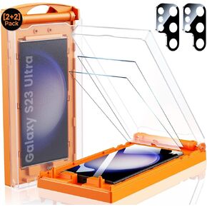 MRGLAS 2+2 Packs for Samsung Galaxy S23 Ultra Screen Protector 6.8" with Camera Lens Protector [Auto Alignment Cabin/Dust Removal] 7H HD Hybrid Material, 100% Fingerprint ID Compatible, Case Friendly