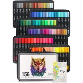 Duo Tip Brush Coloring Pens,156 Colors Art Markers Set,Fine & Brush Tip Pen For Kids Adults Coloring Book Bullet Journals Planner Writing Drawing Note Taking