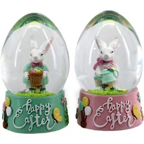 S/2 Easter Bunny Snow Globe Decorations, Easter Rabbit Decor, Rabbit Decor, Easter Bunny Figurine, Spring Decoration, conejos de Pascua Home Decor