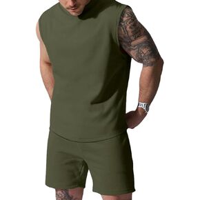 Lexiart Men's Summer Short Set 2 Piece Outfits Workout Athletic Sleeveless Tracksuits Shirt and Shorts Set