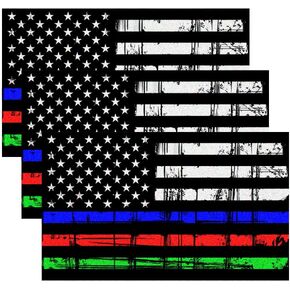 Creatrill Reflective Tattered Thin Blue Line Decal Matte Black – 3 Packs 3x5 in. American USA Flag Decal Stickers for Cars, Trucks, Hard Hat, Support Police and Law Enforcement Officers