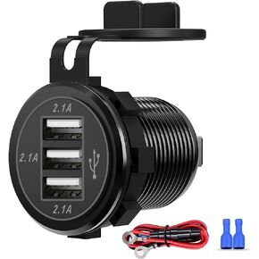 12V USB Outlet, 3 USB Charger Socket 12V/24V Car USB Charger Socket for Car Boat Marine Bus Truck Golf RV Motorcycle and More 1-Pack