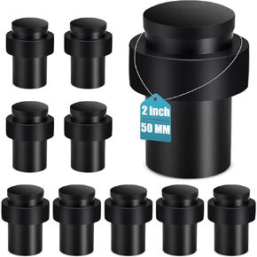 KOLAKO Door Stops, Floor Door Stoppers, 2 Inch, Heavy Duty Brushed Stain Cylindrical Modern Doorstops with Soft Rubber Bumper, Wall Protector, Floor Door Stopper for Bottom of Door, Silver