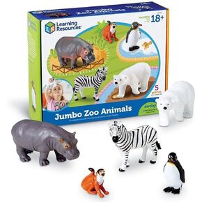 Learning Resources Jumbo Zoo Animals I Monkey, Penguin, Zebra, Polar Bear, and Hippo, 5 Animals, Ages 2+
