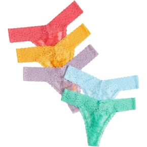 OYOANGLE Women's 5 Piece Floral Lace Mid Rise Thongs Panties Set Breathable Underwear