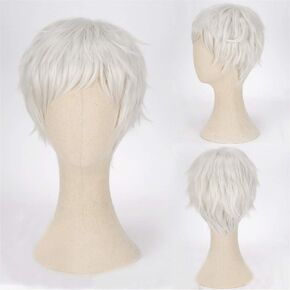 Anime Short Straight White Cosplay Wig Men Boys' Party Wigs
