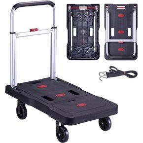 Folding Hand Truck Portable Trolly,Platform Transport Hand cart with 330lbs Capacity Practical handling Tools for Household Industrial Black
