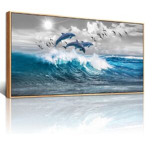 Lapremoly Large Canvas Wall Art For Living Room Wood Framed Wall Decor For Bedroom Modern Office Decor Blue Beach Sun Ocean Landscape Painting Prints Artwork Seascape Hang Pictures Home Decoration