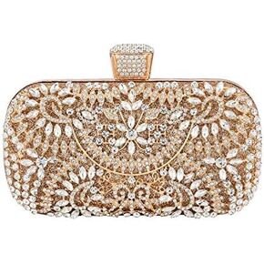 Diamond Studded Party Clutch Evening Clutch Bag Bridal Wedding Purse Rhinestone Party Prom Handbag (Golden Glamour)