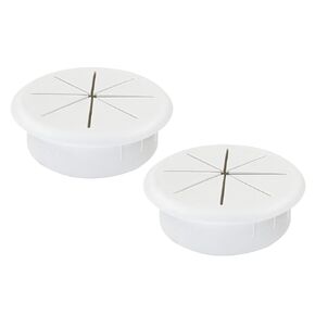 White Desk Cord Grommets 2-3/8 Inch, Plastic Grommet Cable Hole Cover for Office Equipment, Computer Desk Wires - 2 Pieces