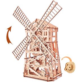Wood Trick Windmill Rotating Mechanical Model - 3D Wooden Puzzles for Adults and Kids to Build - Engineering DIY Wooden Models for Adults to Build