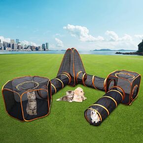 Outdoor Cat Enclosures 6-in-1 Portable Tent with Tunnel Portable Pop-Up Mesh Tents Collapsible Compound Pet Play House Playpen Play Tents for Outdoor Small Animals DIY in Multiple Ways