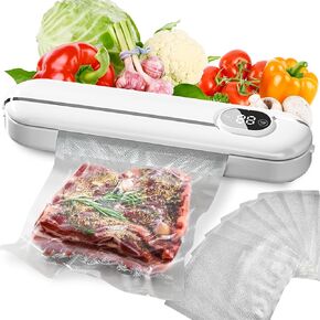 Vacuum Sealer Automatic Air Sealing Food Vacuum Sealer Machine for Dry and Moist Food, Includes 10 Sealer Bags for Food, YQ-666
