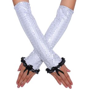 Fashion Sequin Lace Gloves Fingerless Stretch Glove Long Bling Gloves Party Rave Gloves Costume for Women and Girls