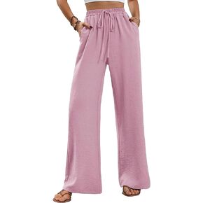 WOWULOVELY Women's High Waisted Wide Leg Long Pants Palazzo Casual Trousers with Pockets