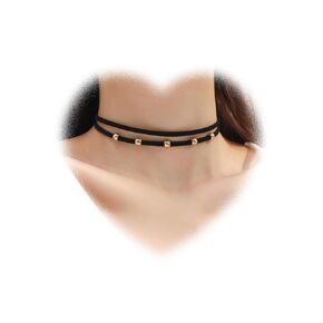 W WEILIRIAN Layered Suede Choker Necklace Boho Gold Bead Necklace Black Velvet Necklace Choker Velvet Cord Necklace Short Collar Necklace Jewelry for Women and Girls Gifts (Black)