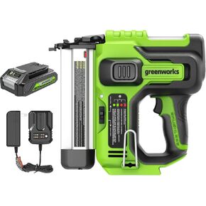 Greenworks 24V 18 Gauge Brushless Brad Nailer Gun, Cordless Finish Nailer, Staple Gun Cordless with 2Ah Battery and 2A Charger
