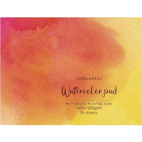30 Sheets Watercolor Paper Pad 9x12", Cold Press Watercolor Paper, 140 lb/300 GSM Tearable Water Color Pad for Art Painting, Drawing, DIY Cards