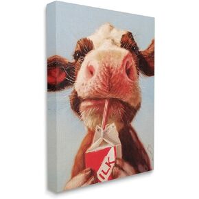Stupell Industries Baby Cow Milk Box Carton Farm Portrait, Designed by Lucia Heffernan Canvas Wall Art, 24 x 30, Blue