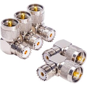 Goupchn UHF PL259 Male to SO239 Female RF Coax Coaxial Connector Adapter Right Angle 90° Low Loss 2 Pack for CB Ham Radio Antenna, Coaxial Cable