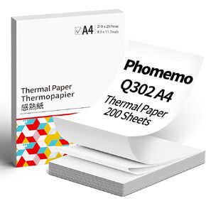 Phomemo Q302 Thermal 8.5 x 11 paper 200pcs, US Letter Thermal Paper Compatible with Q302 Wifi Printers for Home Use,Continual Thermal Paper Quick Drying & Lasting 10 Years